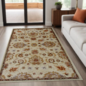 5' X 8' Cream Oriental Hand Tufted Non Skid Area Rug