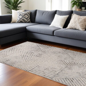 7' X 10' Gray and Beige Abstract Distressed Area Rug