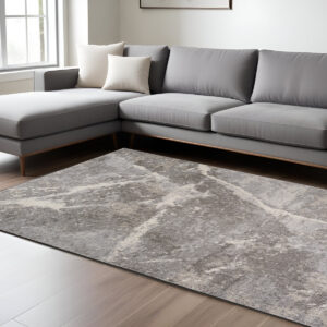 7' X 10' Gray and Ivory Abstract Area Rug