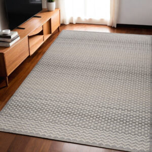 5' X 8' Gray and Beige Checkered Distressed Area Rug