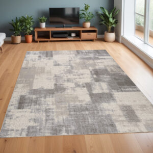 4' X 6' Gray and Beige Abstract Distressed Area Rug