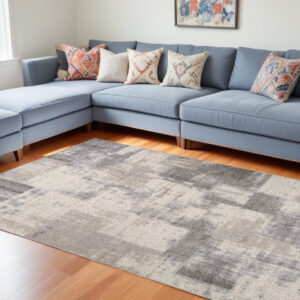 7' X 10' Gray and Beige Abstract Distressed Area Rug