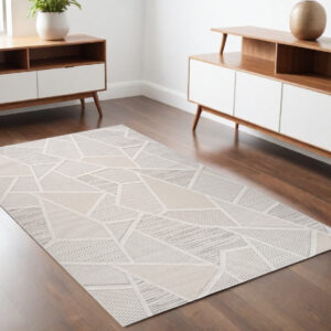 4' X 6' Cream and Beige Geometric Distressed Area Rug