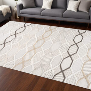 7' X 10' Cream and Beige Abstract Distressed Area Rug