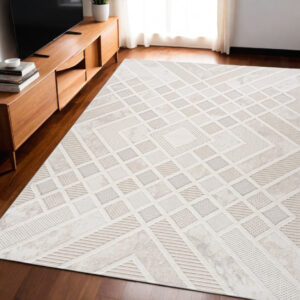 5' X 8' Cream and Beige Abstract Distressed Area Rug