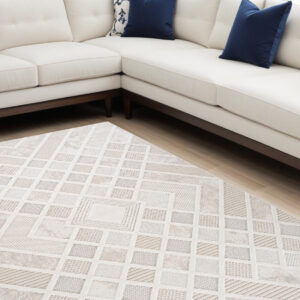 7' X 10' Cream and Beige Abstract Distressed Area Rug