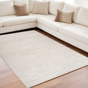 5' X 8' Cream and Beige Abstract Area Rug