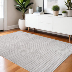 4' X 6' Light Gray and Ivory Abstract Distressed Area Rug
