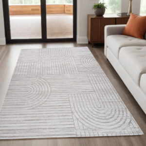 5' X 8' Light Gray and Ivory Abstract Distressed Area Rug