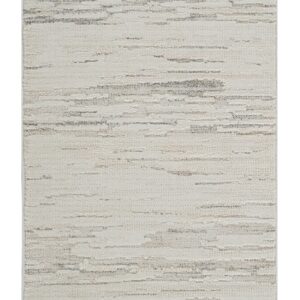 8' Gray And Beige Geometric Distressed Runner Rug