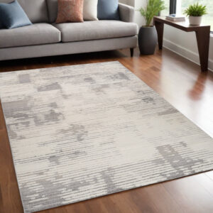 5' X 8' Gray and Cream Abstract Distressed Area Rug