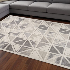 8' X 11' Gray and Cream Geometric Distressed Area Rug
