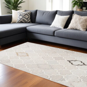 8' X 11' Cream and Beige Geometric Distressed Area Rug