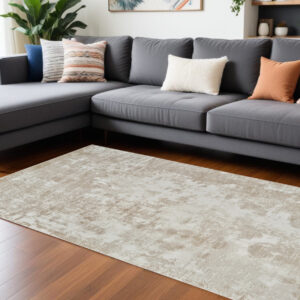 8' X 11' Cream and Beige Abstract Distressed Area Rug
