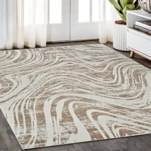 5' X 8' Beige and Brown Abstract Distressed Area Rug