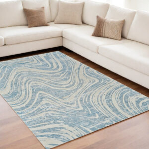5' X 8' Blue and Beige Abstract Distressed Area Rug