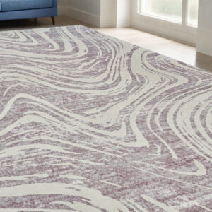 5' X 8' Beige and Purple Abstract Distressed Area Rug