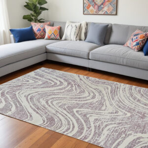 8' X 11' Beige and Purple Abstract Distressed Area Rug