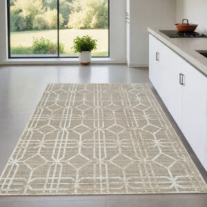 4' X 6' Beige and Brown Abstract Distressed Area Rug