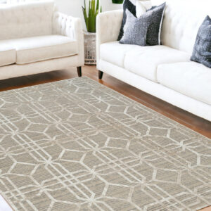 5' X 8' Beige and Brown Abstract Distressed Area Rug