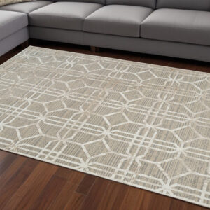 7' X 10' Beige and Brown Abstract Distressed Area Rug