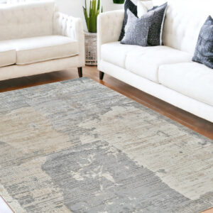 5' X 8' Gray and Cream Abstract Distressed Area Rug
