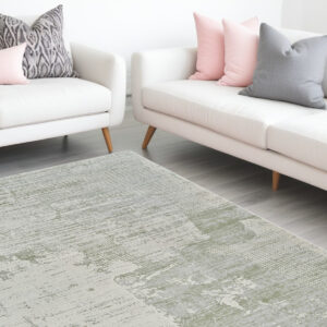 7' X 10' Beige and Green Abstract Distressed Area Rug