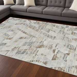 7' X 10' Beige and Brown Abstract Distressed Area Rug