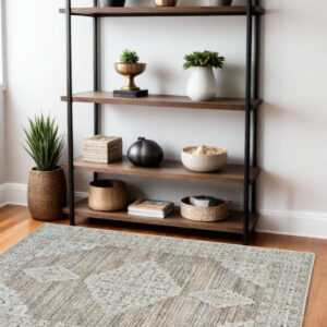 4' X 6' Beige and Brown Abstract Distressed Area Rug