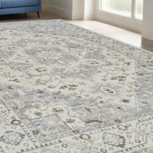 5' X 8' Gray and Beige Oriental Distressed Area Rug