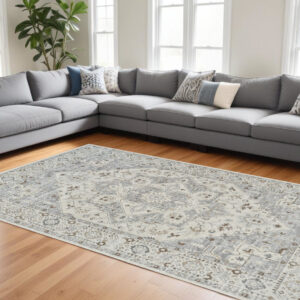 7' X 10' Gray and Beige Oriental Distressed Area Rug