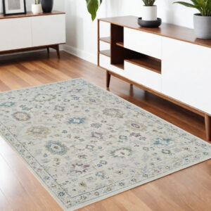 4' X 6' Cream and Beige Abstract Distressed Area Rug