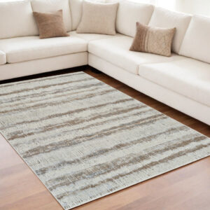 5' X 8' Beige and Brown Abstract Non Skid Area Rug