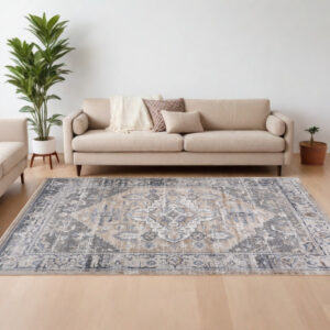 8' X 11' Gray and Brown Oriental Distressed Area Rug
