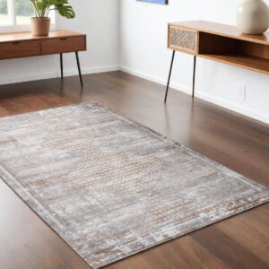 4' X 6' Gray and Brown Abstract Distressed Area Rug