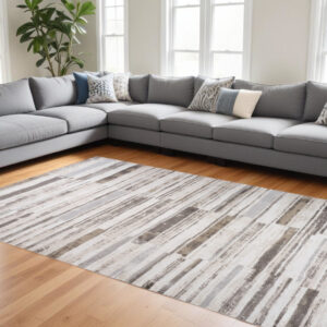 8' X 11' Beige and Brown Abstract Distressed Area Rug