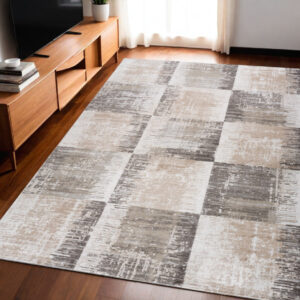 5' X 8' Beige and Brown Abstract Distressed Area Rug