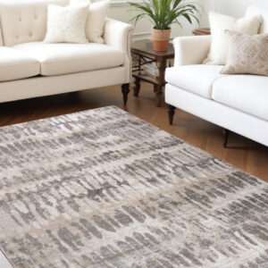 8' X 11' Beige and Brown Abstract Distressed Area Rug