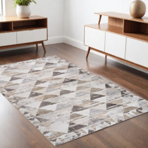4' X 6' Beige and Brown Abstract Distressed Area Rug