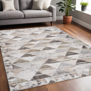 5' X 8' Beige and Brown Abstract Distressed Area Rug