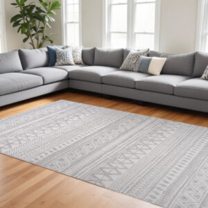 8' X 11' Gray and Cream Abstract Distressed Area Rug
