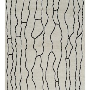 5' X 8' Cream and Black Abstract Distressed Area Rug