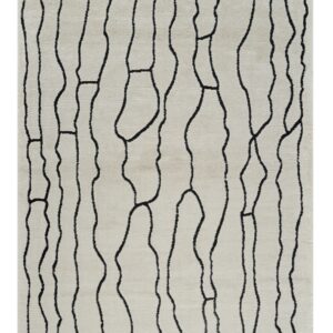 8' X 11' Cream and Black Abstract Distressed Area Rug
