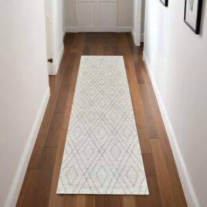 8' Beige and Gray Abstract Non Skid Runner Rug