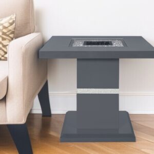 24" Dark Gray and Silver Faux Crystals Glass and Wood Square Pedestal End Table