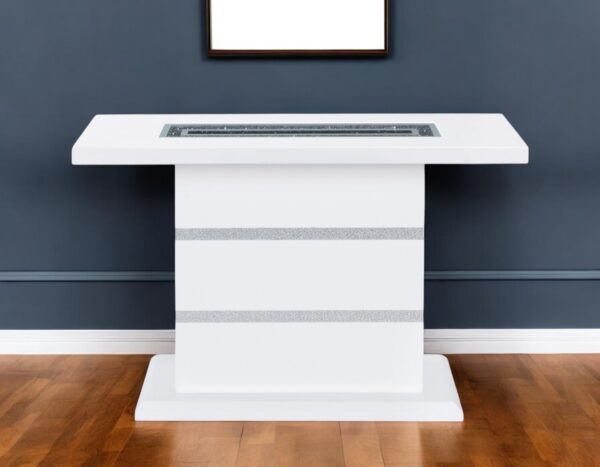 47" White Wood And Faux Crystals Pedestal Console Table