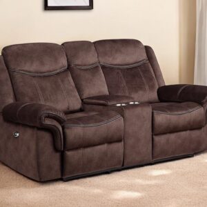 79" Dark Brown Microfiber Power Reclining Loveseat With Storage