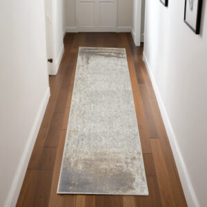 8' Gray and Ivory Abstract Non Skid Runner Rug