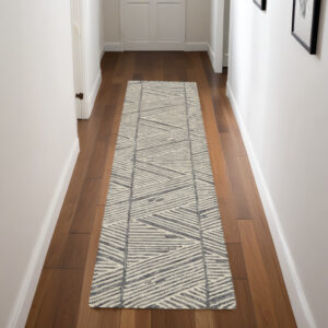 8' Gray and White Wool Abstract Runner Rug