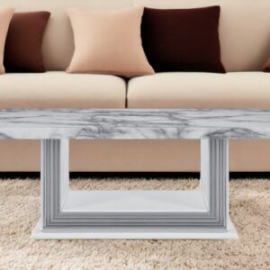 52" White And Light Gray Faux Marble And Wood Floor Shelf Coffee Table